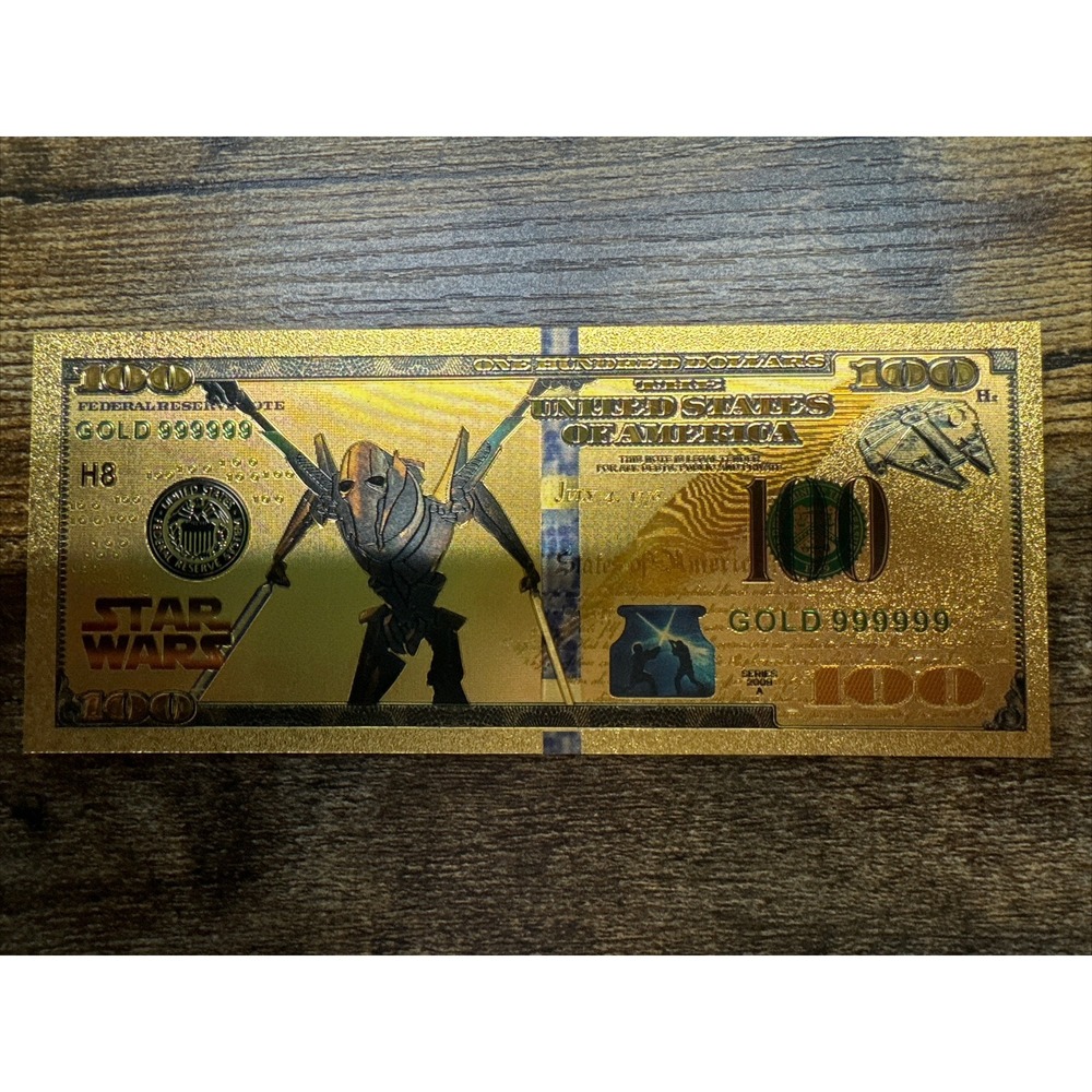 24k Gold Foil Plated General Grievous Star Wars Banknote Collectible Bill